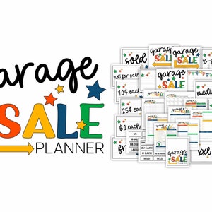 Printable Garage Sale Planner • Garage Sale Checklist • Sales Record • Garage Sale Signs • Project Planner • Size Signs • Instant Download