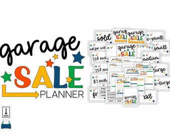 Printable Garage Sale Planner • Garage Sale Checklist • Sales Record • Garage Sale Signs • Project Planner • Size Signs • Instant Download