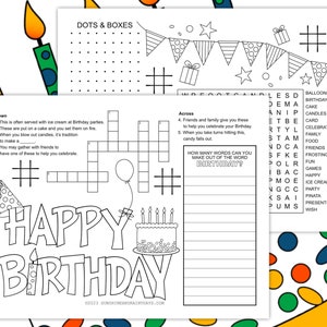 Printable Birthday Placemat • Happy Birthday Activity Sheet • Birthday Activity Placemat • Activity Page • Printable Placemat