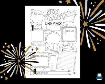 New Years Goals Worksheet • New Years Printable • New Year Resolutions • Goal Setting • New Year Activity Coloring Page • Goal Planner PDF