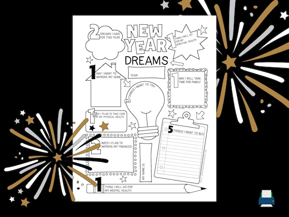 New Years Goals Worksheet • New Years Printable • New Year Resolutions • Goal Setting • New Year Activity Coloring Page • Goal Planner PDF