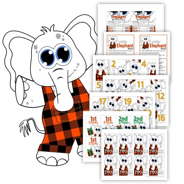 White Elephant Numbers Printables Etsy UK