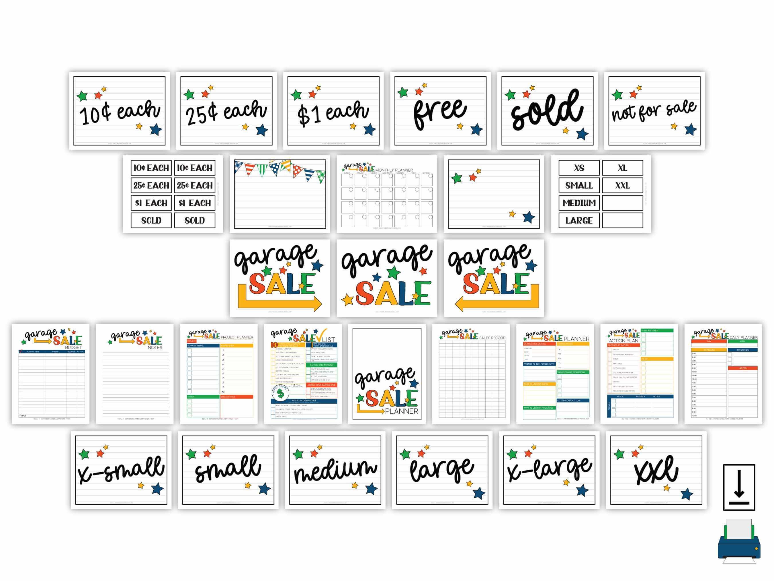 Printable Garage Sale Planner • Garage Sale Checklist • Sales Record