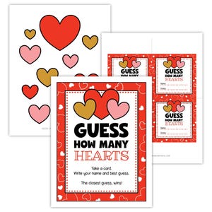 Printable Guess How Many Game • Valentine Party Game • Guess How Many Hearts Jar Guessing Game • Valentine's Day Game • Valentine Activity