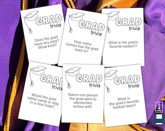 Grad Trivia Questions • Grad Party Game • Grad Activity • Printable Party Game • Grad Game • Grad Trivia Cards • Graduation Game