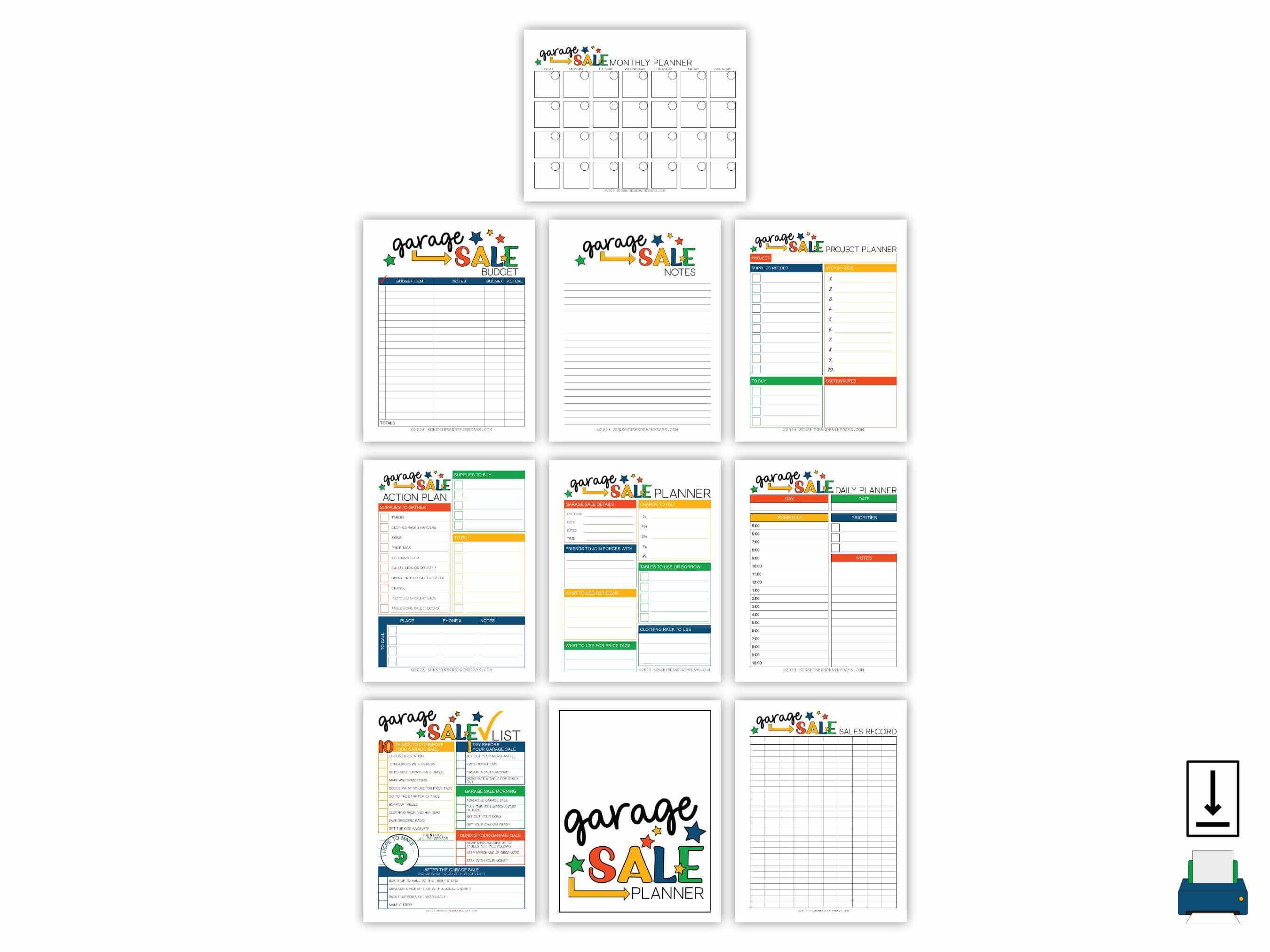Printable Garage Sale Planner • Garage Sale Checklist • Sales Record ...