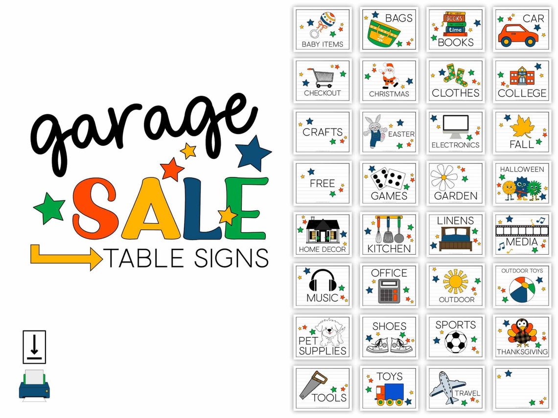 Printable Garage Sale Table Signs • Garage Sale Table Signs • Printable ...