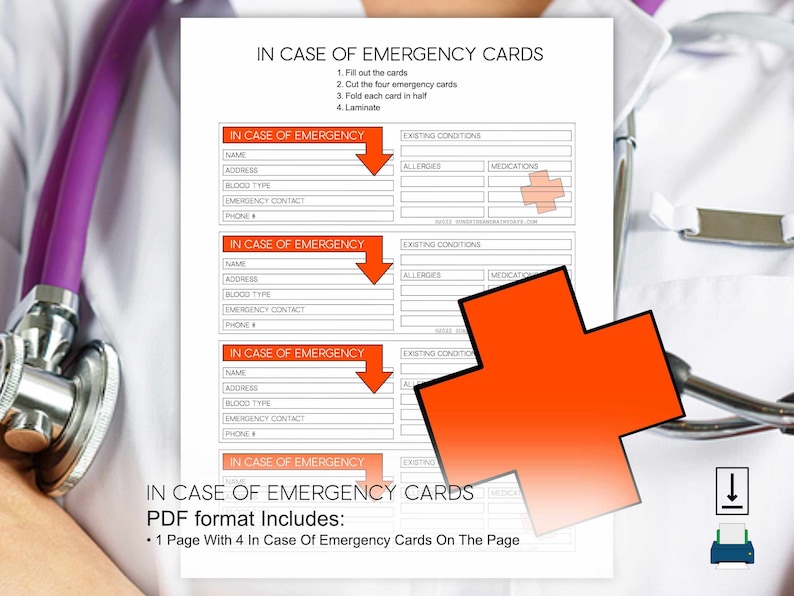 In Case of Emergency Card Medical Information Card - Etsy