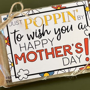Moederdag Popcorn Cadeau Idee • Moederdag Popcorn Tag • Kom langs om je een fijne Moederdag te wensen Popcorn Tag • Moederdag Cadeau
