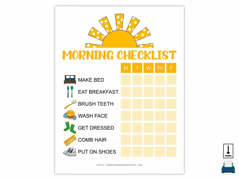 Kids Morning Checklist Morning Checklist for Young Children Responsibility Chart Morning School ...