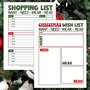 Wollen, Brauchen, Tragen, Lesen Weihnachtswunschliste • etwas, das Sie wollen, etwas, das Sie brauchen, etwas zu tragen, etwas zu lesen Einkaufen