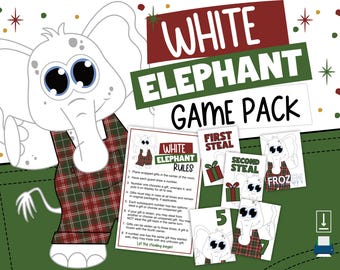 Printable White Elephant Gift Exchange Game Rules And Numbers • White Elephant Game • White Elephant Numbers • White Elephant #'s