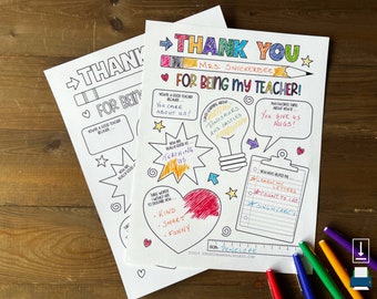 All About My Teacher Appreciation Coloring Page Printable • Teacher Thank You Coloring Page • Kids Teacher Thank You Gift