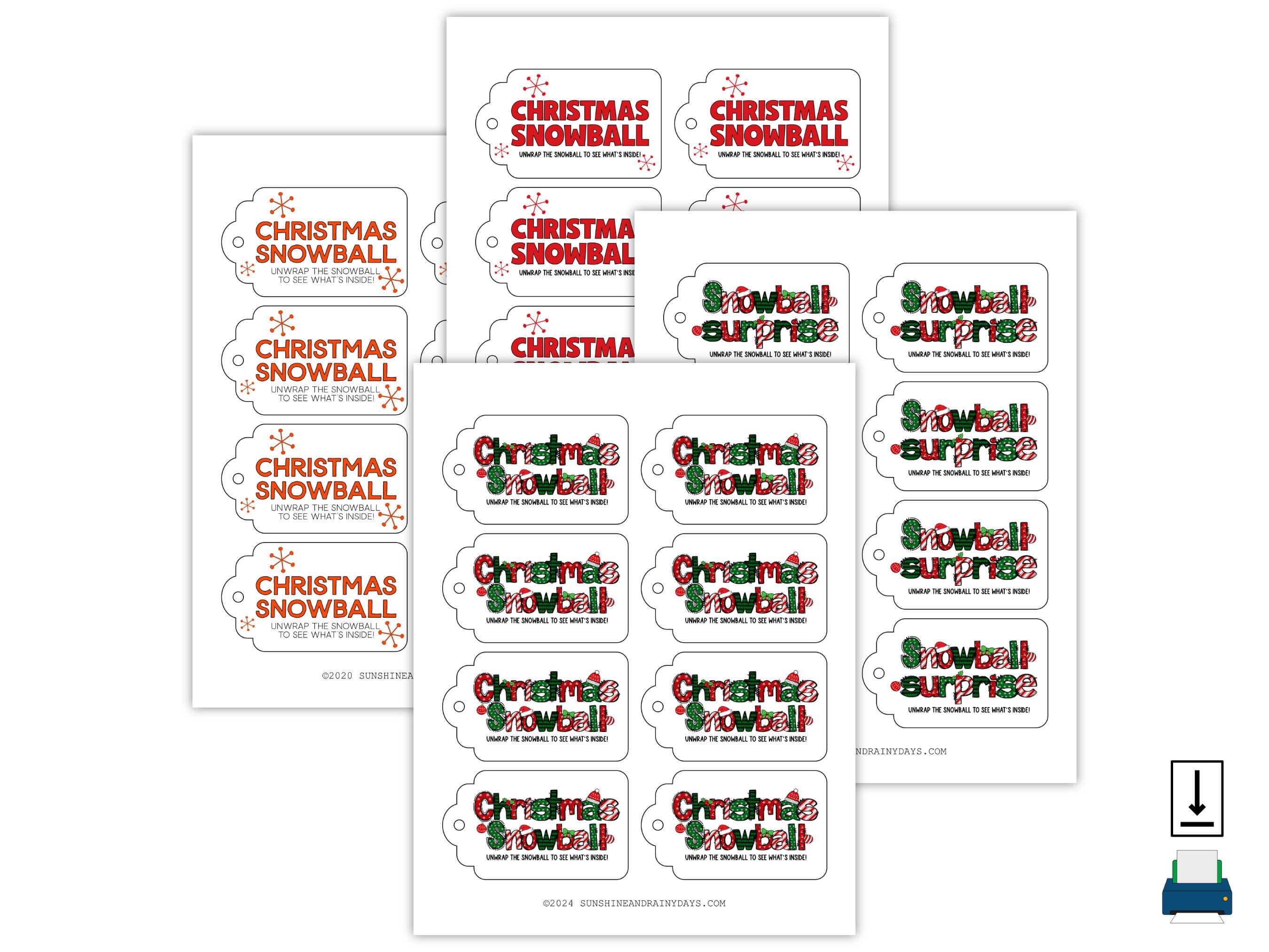 Printable Christmas Snowball Tags • Money Snowball Tags • Creative Way ...