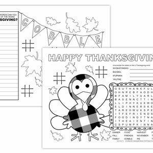 Thanksgiving Activity Sheet • Thanksgiving Placemat • Printable Thanksgiving Activity Sheet • Instant Download • Thanksgiving For Kids Table