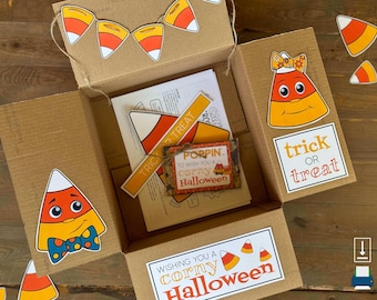 Corny Halloween Care Package Printables • Halloween Box For College Students • College Care Package • Trick Or Treat Box • Party In A Box