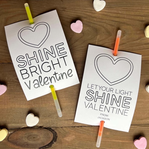 Knicklichter Valentinstag • Druckbares Knicklichter Valentinstag • Personalisierte Valentinstagskarten für Kinder • Ausfüllbare Valentinstag • Sofort Download