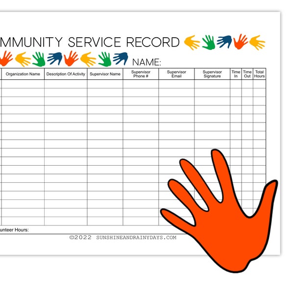 Community Service Record • Community Service Log Sheet • Community Service Record Sheet • Community Service Volunteer Sheet