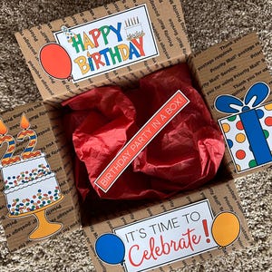 Pacote de cuidados de aniversário para impressão • Caixa de aniversário para estudantes universitários • Pacote de cuidados universitários • Pacote de cuidados de aniversário