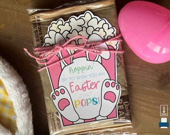 Fillable Easter Popcorn Tag • Printable Microwave Popcorn Tag • Personalized Easter Popcorn Tag • Hoppin' By To Wish You An Easter That POPS