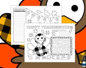 Printable Thanksgiving Placemat Activity Sheet • Thanksgiving Activity Sheet • Thanksgiving Fun • Activity Placemat • Placemat Activity