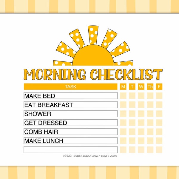 Fillable Back-To-School Morning Checklist • Responsibility Chart • Morning School Routine • Weekly Morning Checklist • Printable