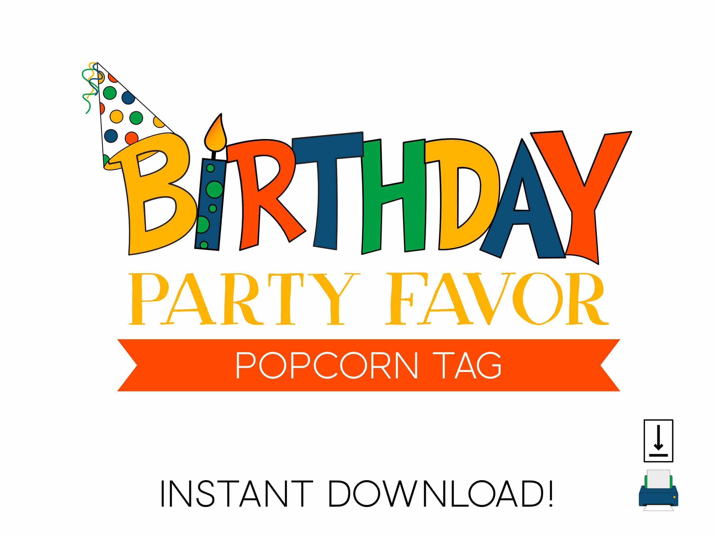 Birthday Party Favor Microwave Popcorn Tag Birthday Popcorn Tag Party ...