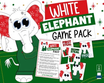 Printable White Elephant Gift Exchange Game Rules And Numbers • White Elephant Game • White Elephant Numbers • White Elephant #'s