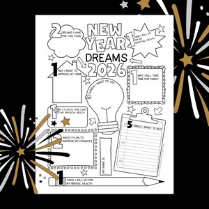 2026 New Years Goals Worksheet • New Years Printable • New Year Resolutions • Goal Setting • New Year Activity Coloring Page