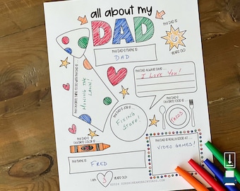 All About My Dad Father's Day Coloring Page Printable For Kids • Kids Gift For Dad • Father's Day Gift • All About Dad Coloring Page