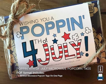 Ik wens je een Poppin' 4 juli • 4 juli Popcorn Tag • Popcorn printables • Afdrukbare Magnetron Popcorn Tags • 4 juli • Popcorn