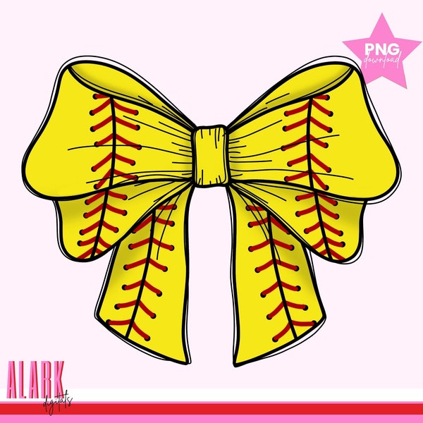 Softball Bows PNG - Coquette Softball PNG - Hand drawn Softball Bow PNG File - Softball Sublimation Design - Bows Softball Png