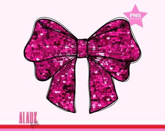Hot Pink Sequin Bow PNG File - Bow Coquette Pink PNG - Bow Sublimation File - Pink Bow Sublimation Design