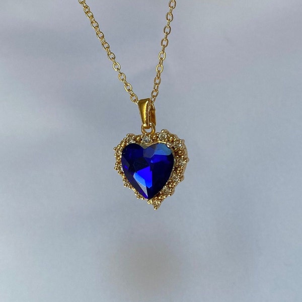 Titanic Necklace, Heart of Ocean Blue Diamond Necklace, Zirconia Heart Necklace, Brass, Titanic Inspried, For Women, Emerald Necklace, Gift