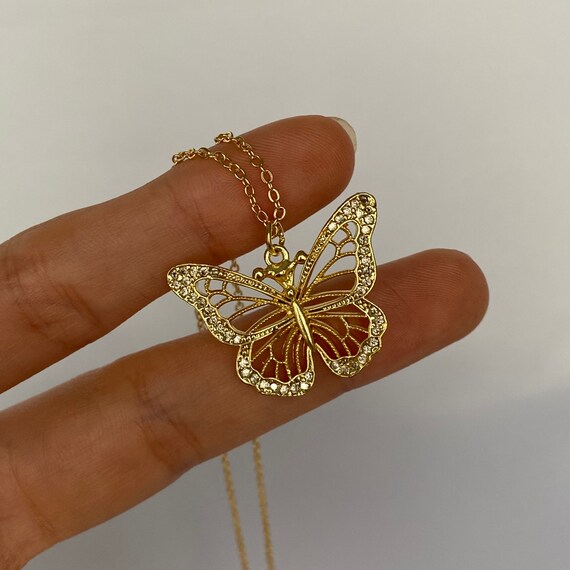 stainless steel skull butterfly necklace gold plated with crystal by  controse | eBay