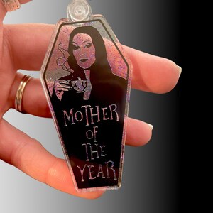 Personalized Gift for Mom Morticia Addams Family Mother of the Year Funny Mom Gifts Art Keychain Mothers Day Daughter Gift Gothic Bag Tag