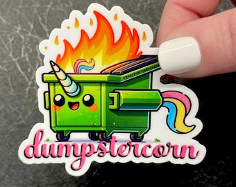 dumpsterfire sticker kawaii unicorn cute dumpster corn decal dumpster fire meme trending stickers for mental health cheer up gift for her