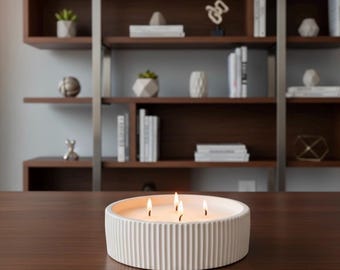 Cuenco para velas redondo de Jesmonite hecho a mano, incluye 500 g de cera de arena ecológica para velas y 20 mechas de algodón encerado.