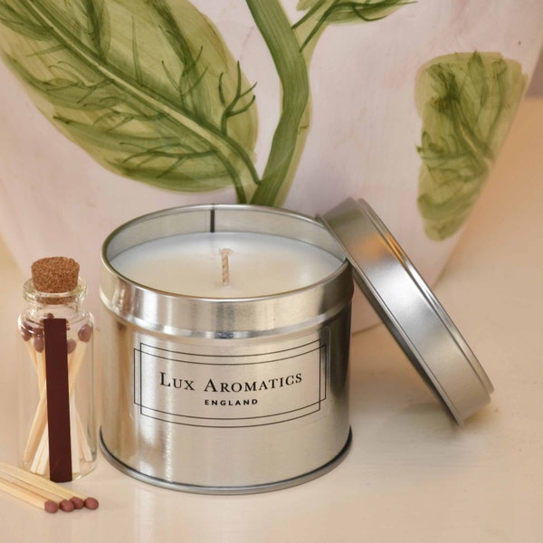 Handmade, Highly Scented,  Large Soy Wax Candle with a Cotton Wick in a 25cl Silver Candle Tin with MatchingLid