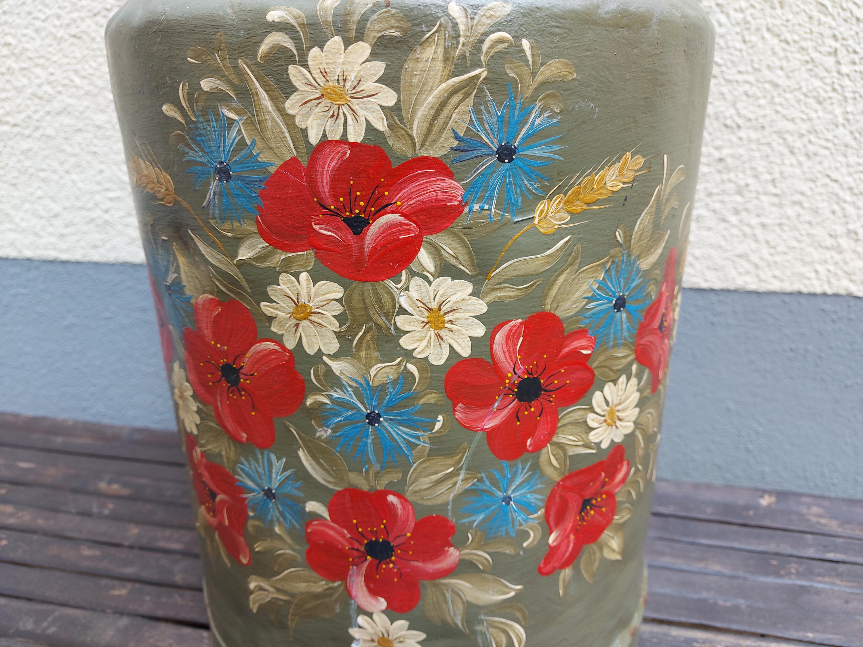 Vintage milk jug, very beautiful, hand-painted, artistic, floral, flowers, peasant painting, country house style, rural, height 50 cm / 19.68 in