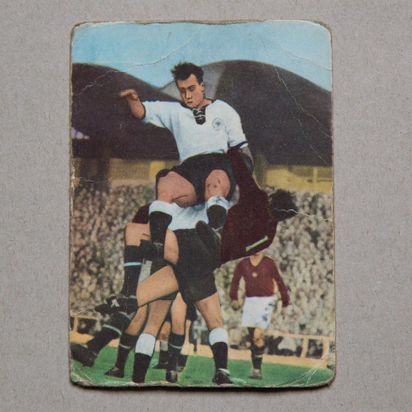 Friendly match_1957/58_Who rises higher_Kelbassa_Germany - Hungary_Referee Martens_Heinerle_Football_Collective picture