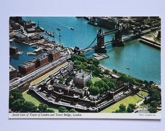 Aerial view of Tower of London and Tower Bridge postcard