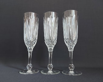 Very nice champagne glasses, champagne glass, set of 3, crystal glass, Luminarc, French, vintage