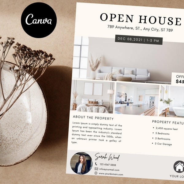 Open House Flyers Real Estate| Flyer Canva Template | Realtor Flyer Just Listed | Real Estate Marketing | Flyers for Listings