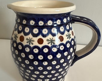 Boleslawiec Polish Pottery Pitcher, Handmade Nature Design, 48 oz Capacity