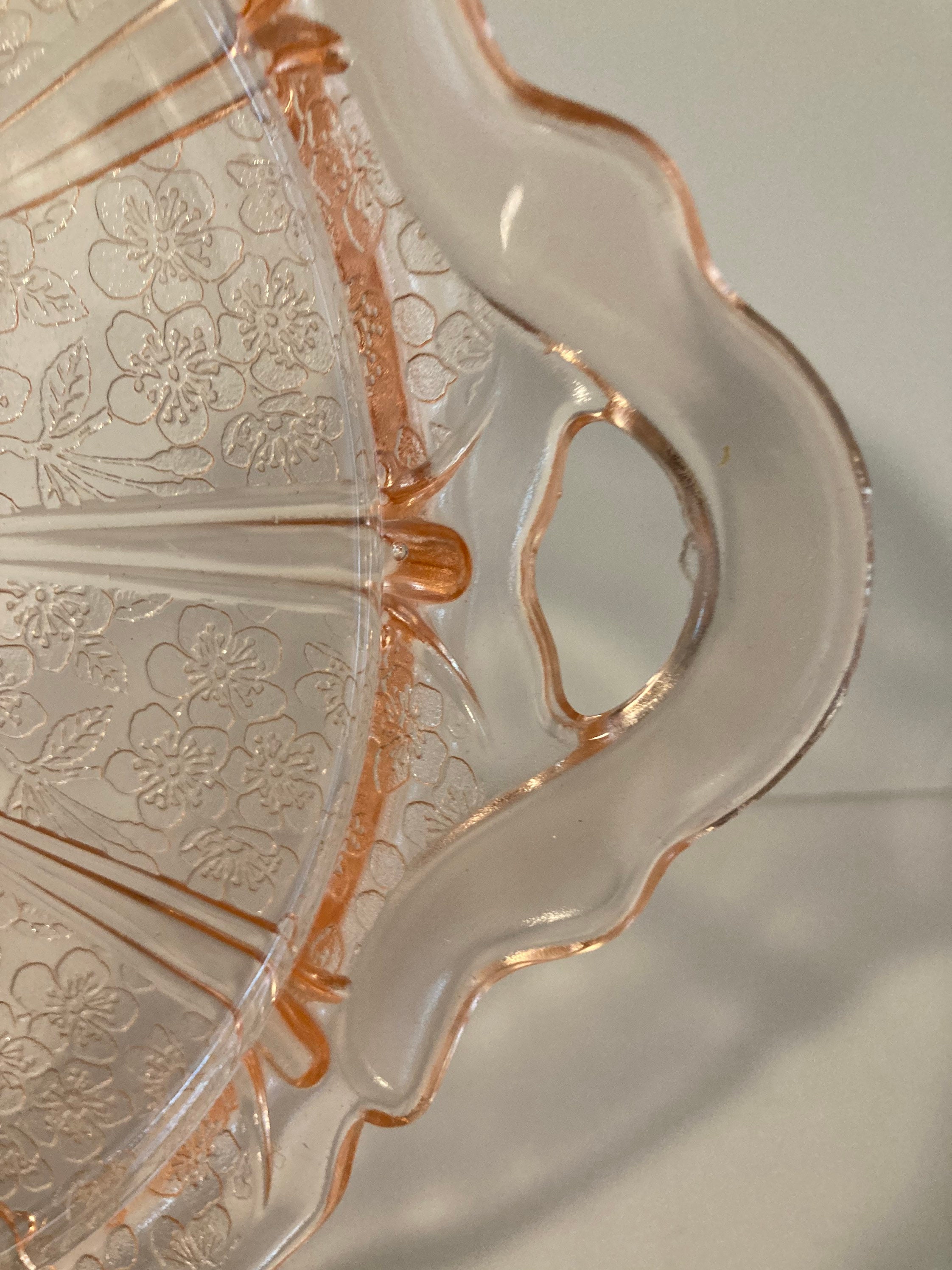 Vintage Pink Depression Glass Cherry Blossom 12 Etsy