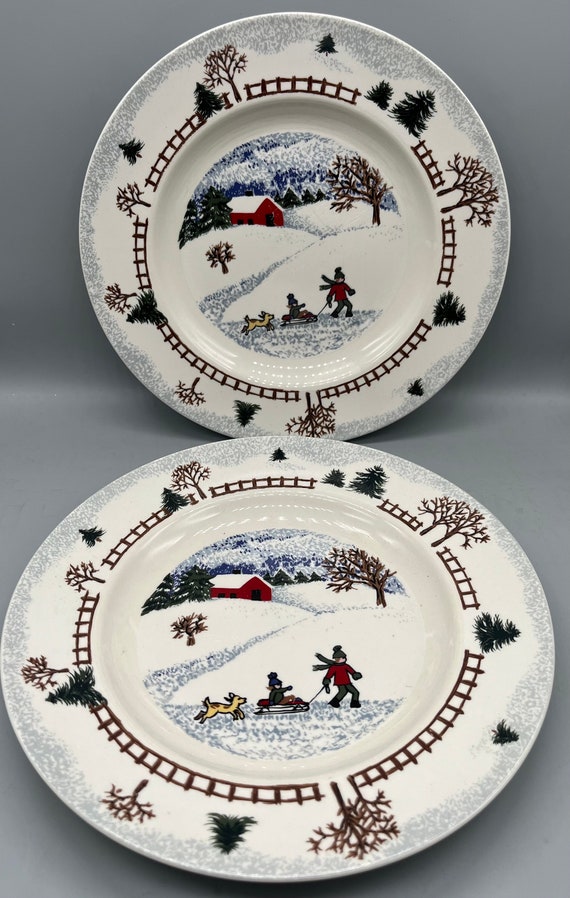 Vintage Folkcraft Stoneware Winter Side Set of 2 Salad dessert Plates Etsy
