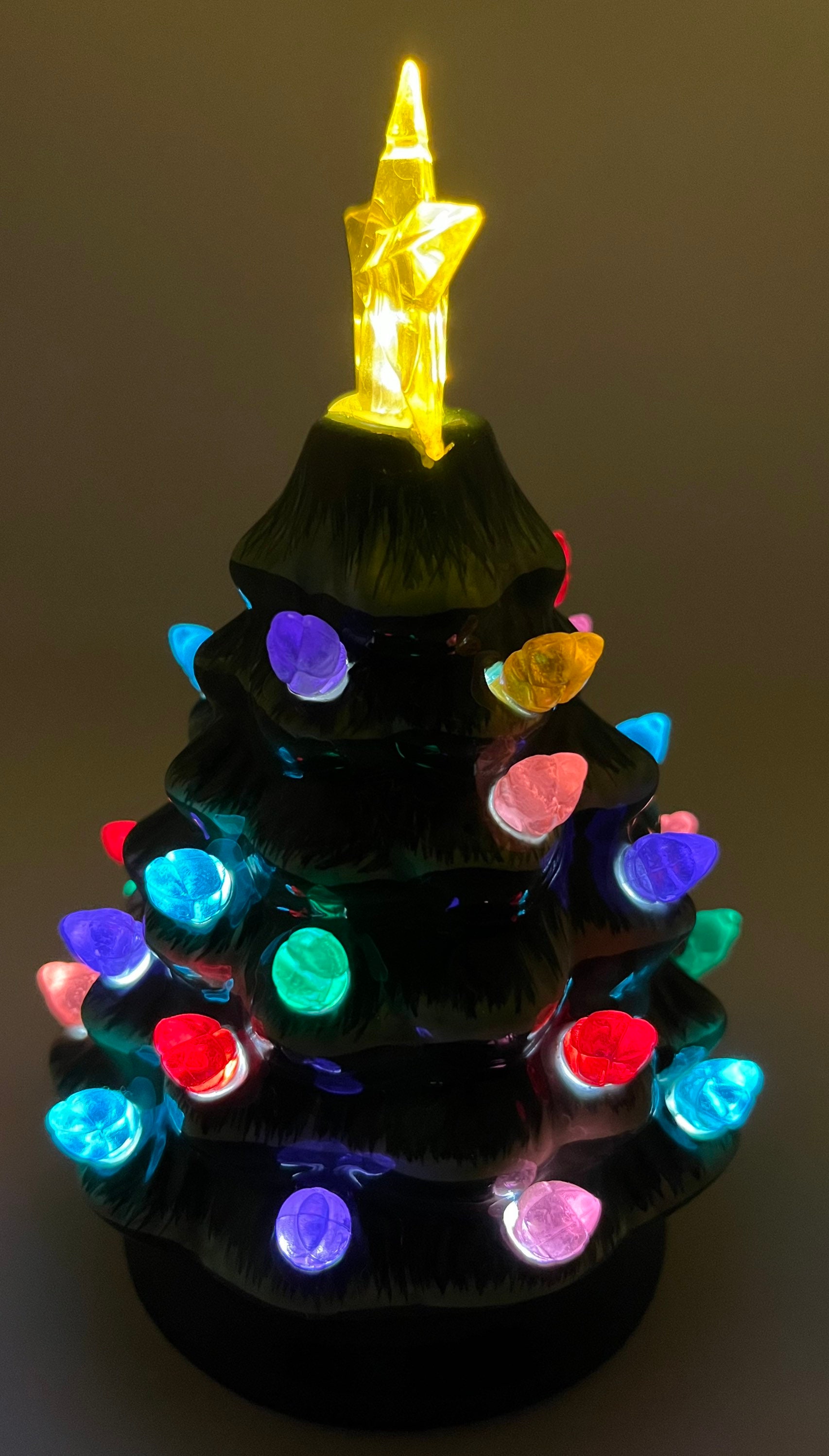 6 Inch Green Ceramic Christmas Tree With Multi-colored Lights 