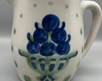 Vintage M. A. Hadley Pitcher Blueberry Bouquet Pottery Signed Made in USA 3 cups