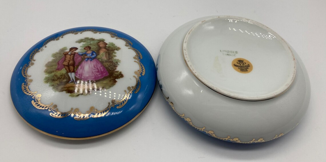 Vintage Goudeville Limoges Trinket Box France Courting Couple Etsy